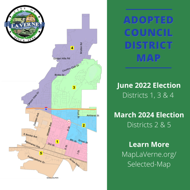 City of La Verne Adopts Council District Map For June 2022 Election